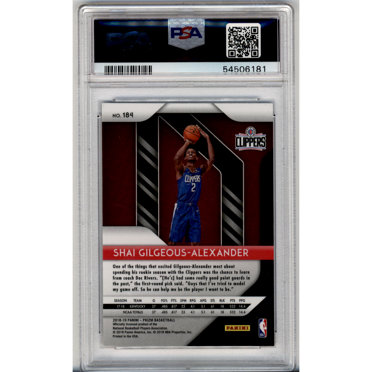 2018 Panini Prizm S. Gilgeous-Alexander #184 PSA 10