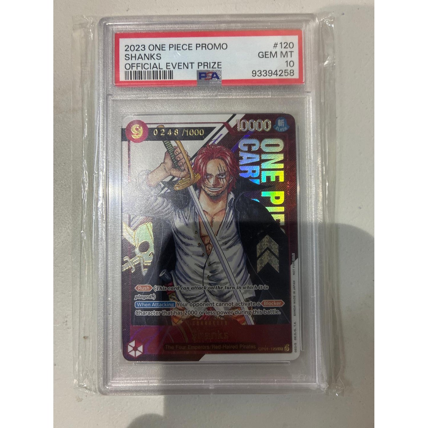 One Piece Card Game: Shanks Serialized Prize Card # /1000 PSA 10