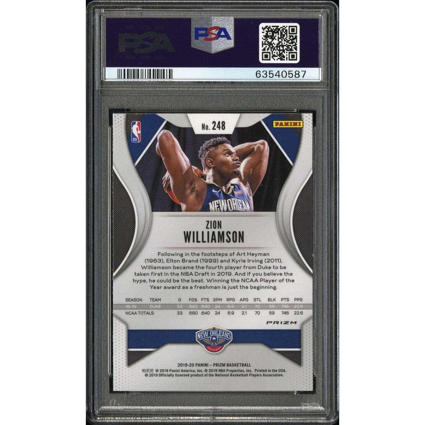 2019 Panini Prizm Zion Williamson #248 Silver PSA 10