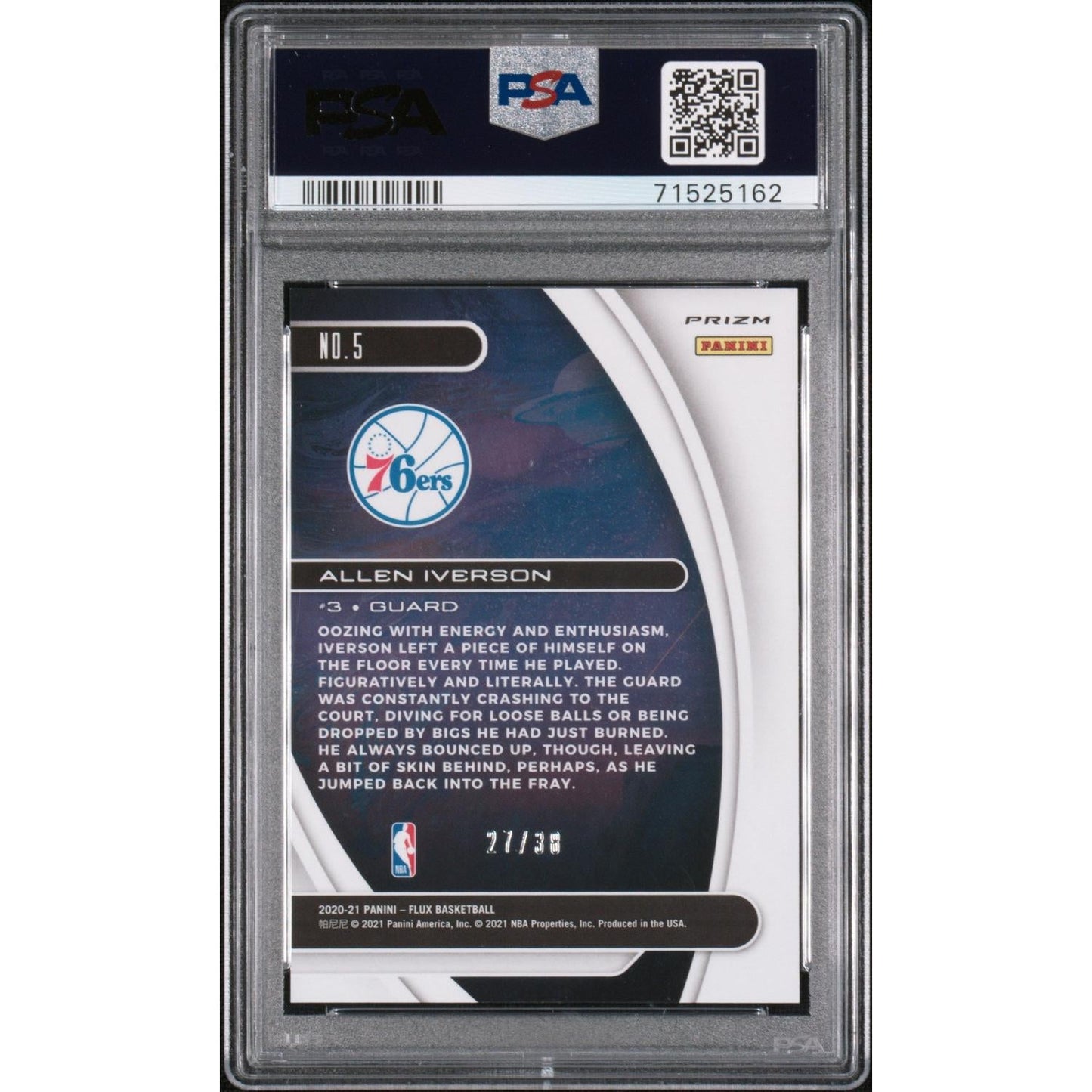 2020 Panini Flux Titan Legends Allen Iverson #5 Purple Scope PSA 10