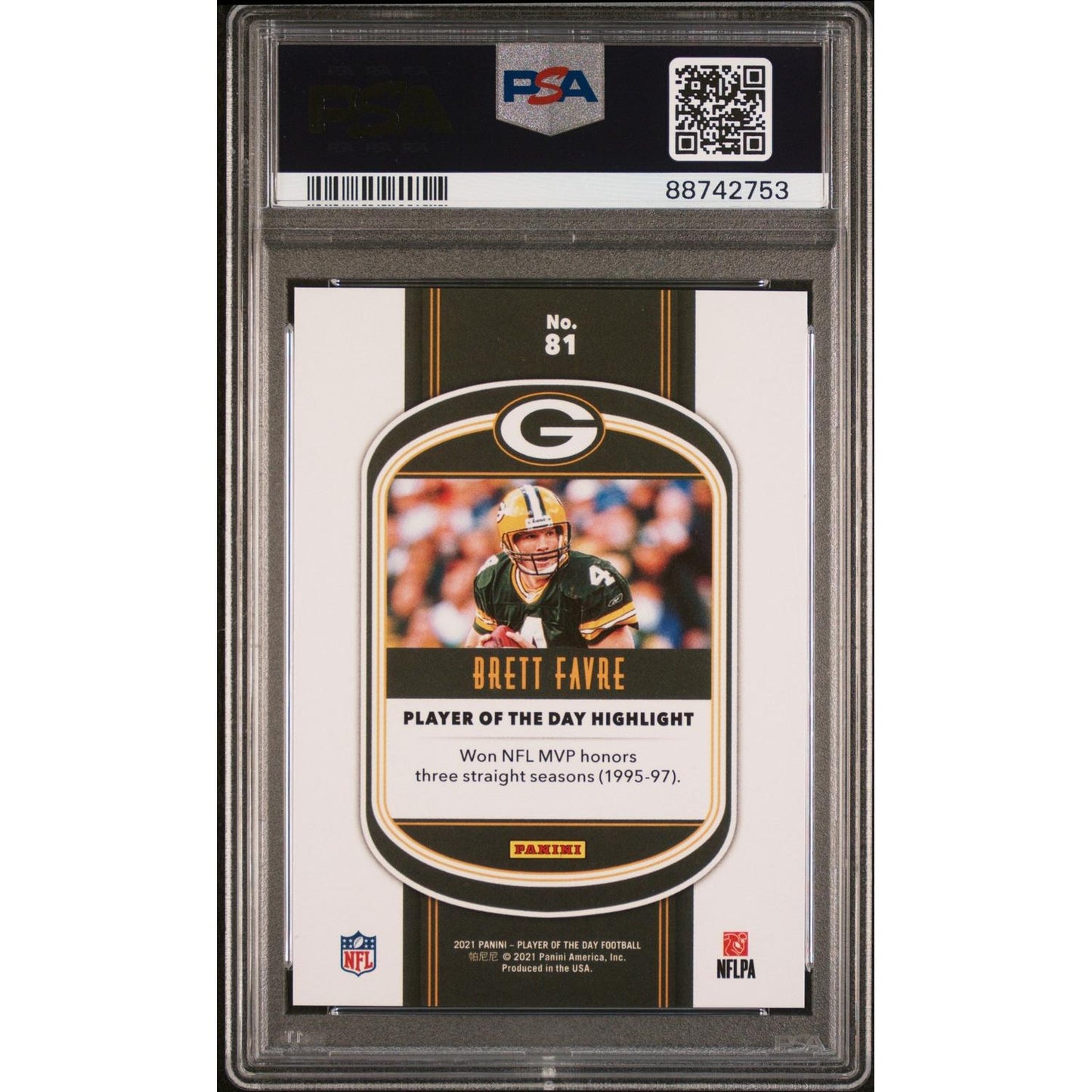2021 Panini NFL Player Of The Day Brett Favre #81 Kaboom PSA 9