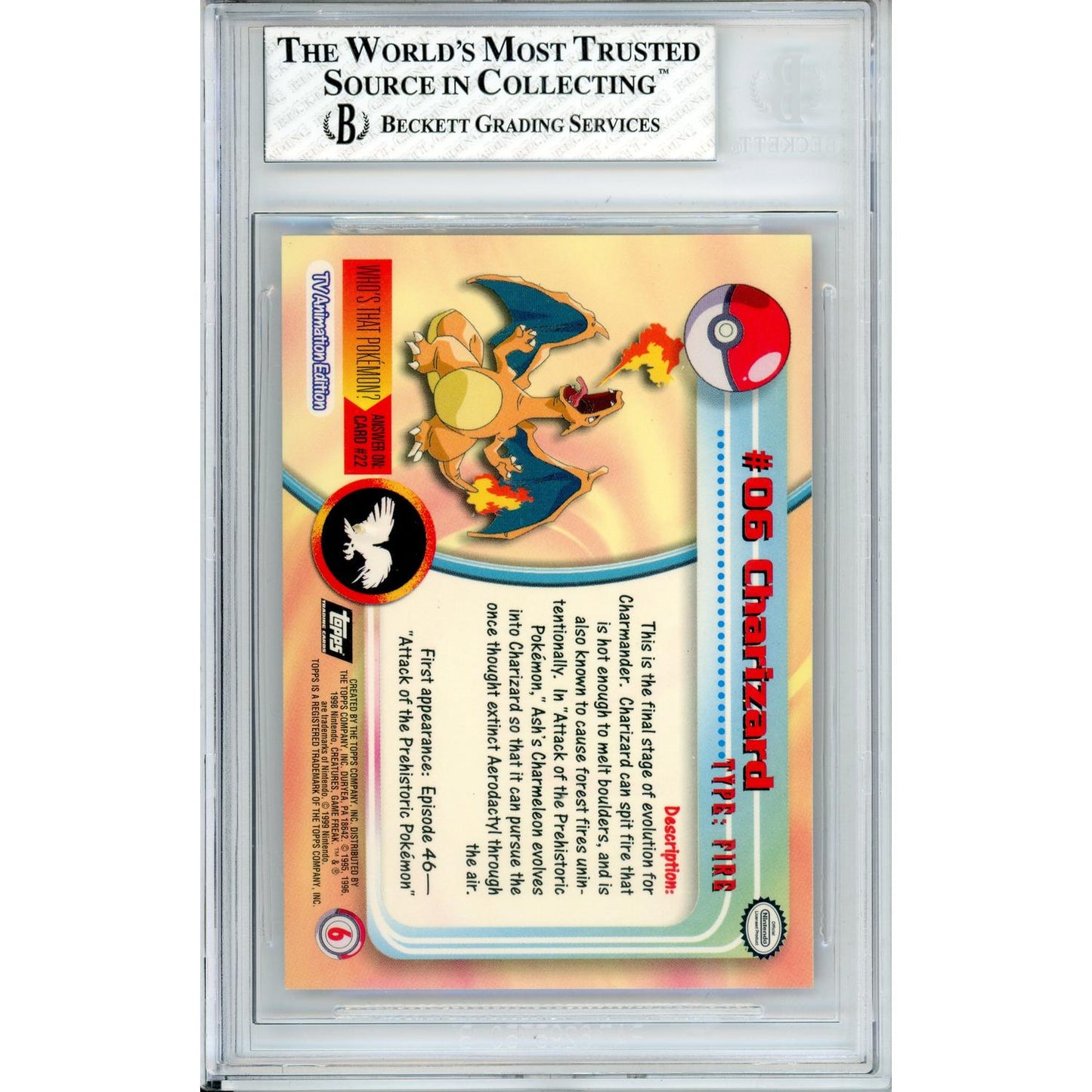 Pokemon Graded: Charizard #6 TV Animation Series 1 (1999) Rainbow Holofoil Beckett 8