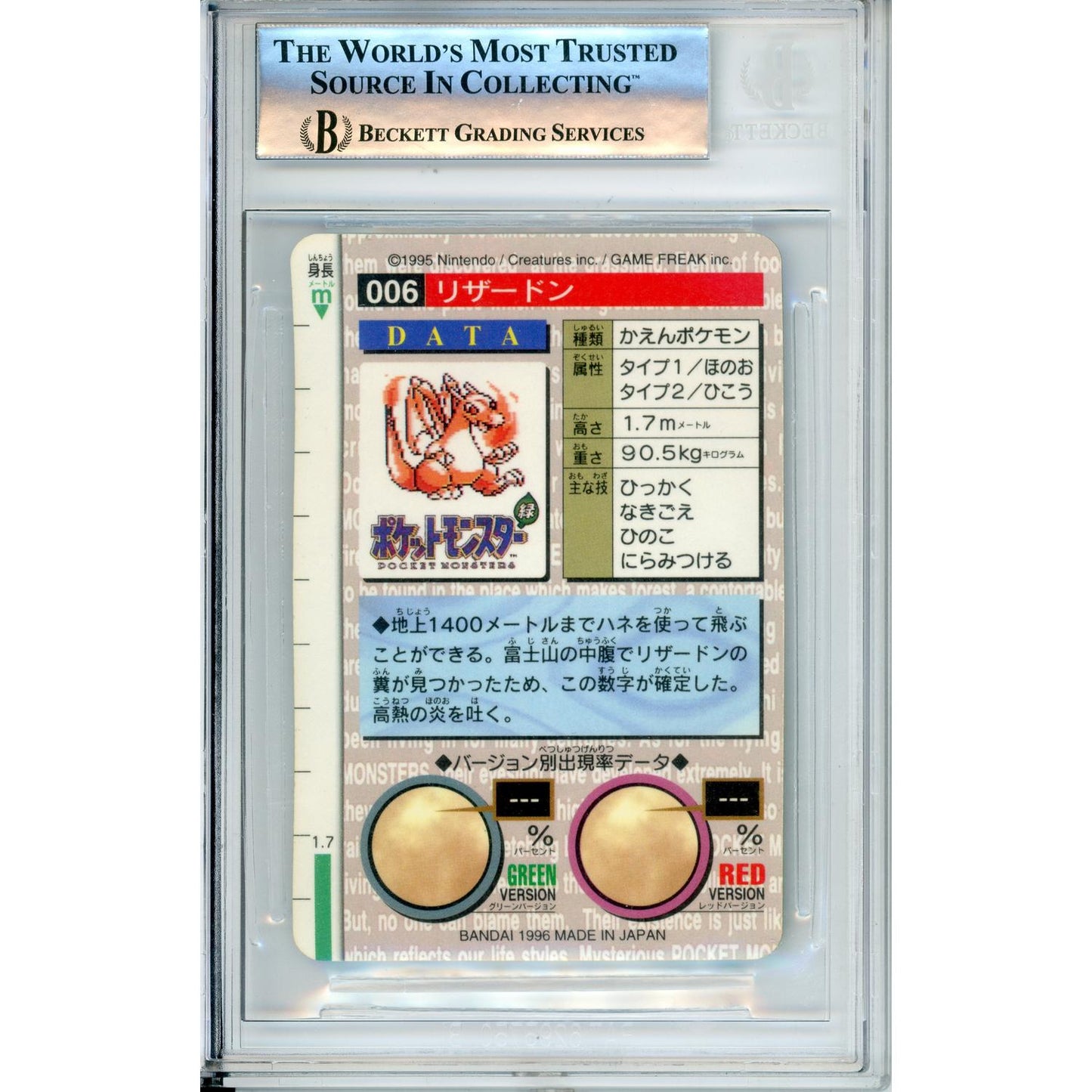Pokemon Graded: Charizard #6 Bandai Carddass Part 1 (1996) Beckett 8.5