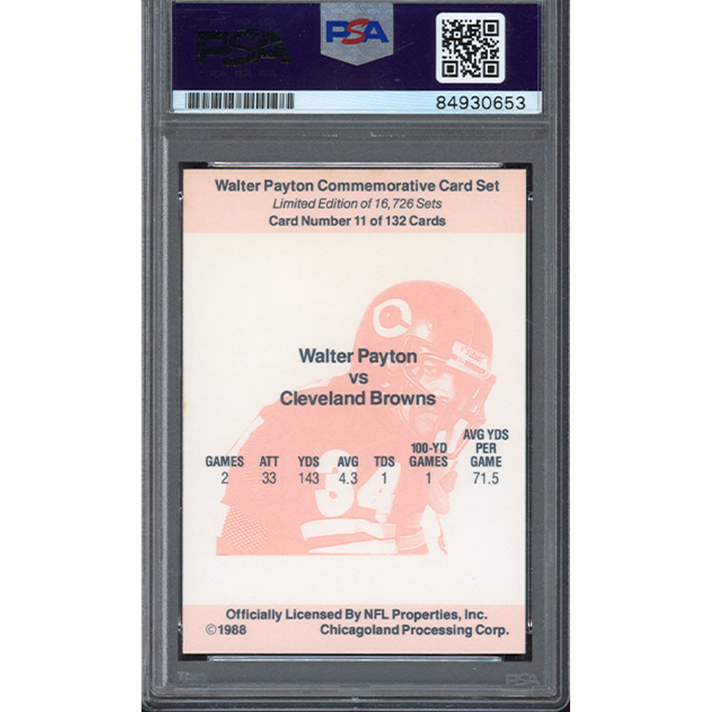 Walter Payton PSA A