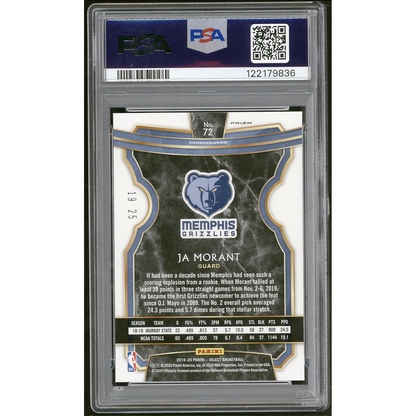 2019 Panini Select Ja Morant #72 Tie Dye Prizm PSA 10