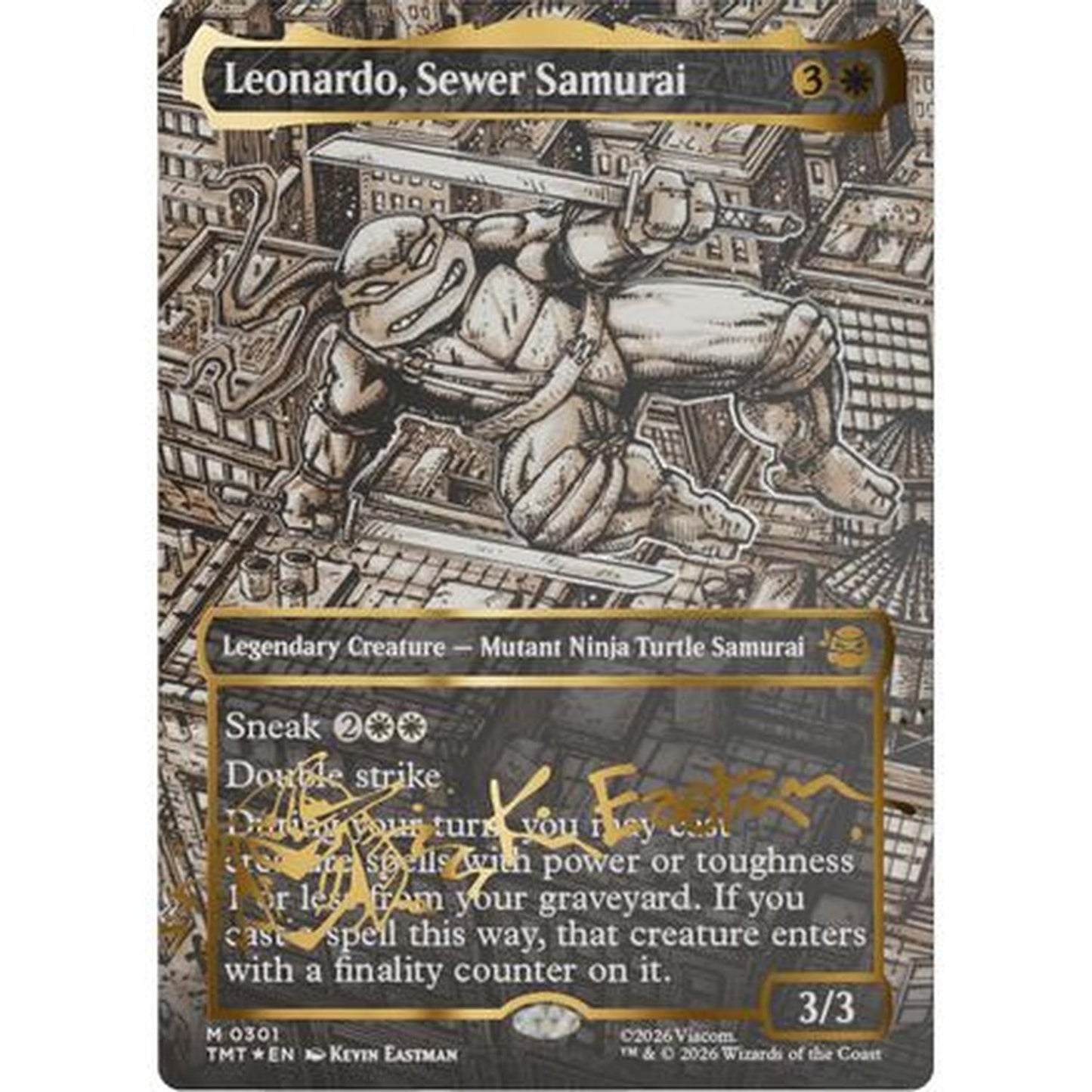 Leonardo, Sewer Samurai (Borderless) (Gold-Stamped Signature) [Teenage Mutant Ninja Turtles] Foil
