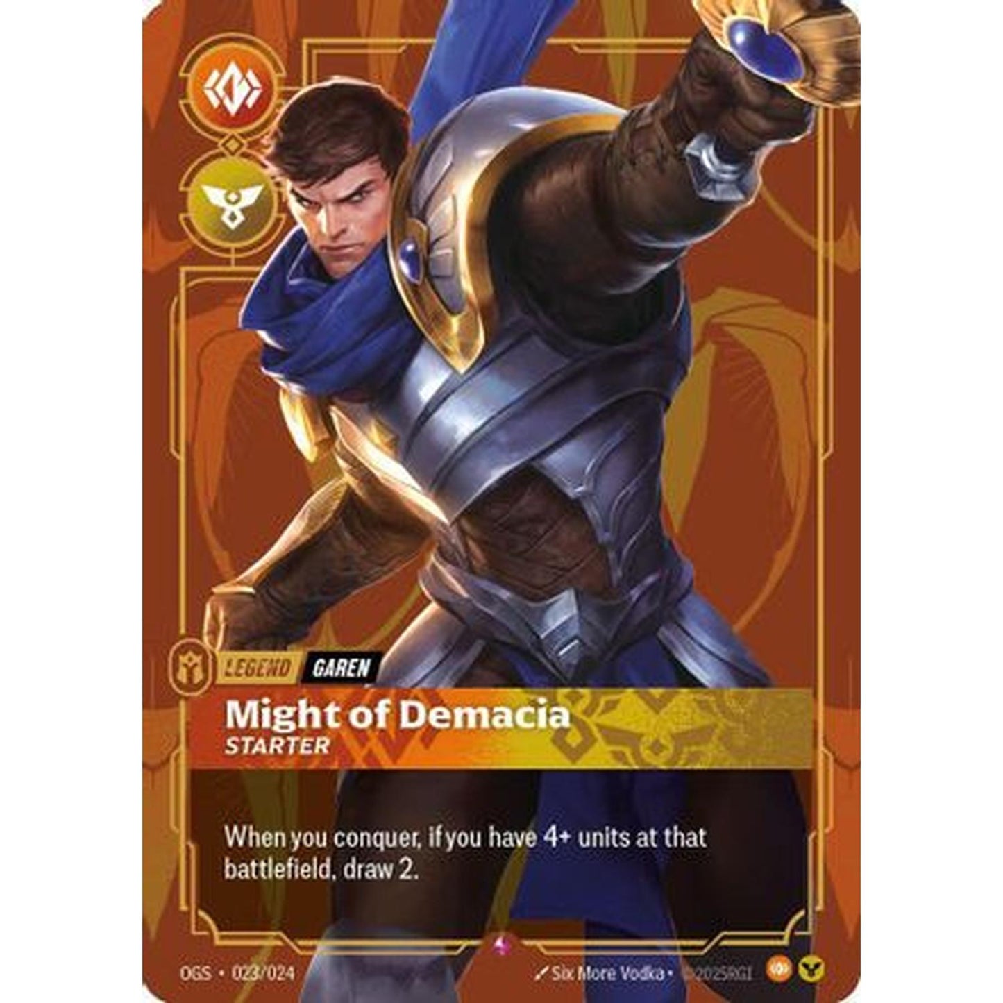 Garen - Might of Demacia (Metal) (023/024) [Riftbound Organized Play Promotional Cards] Foil