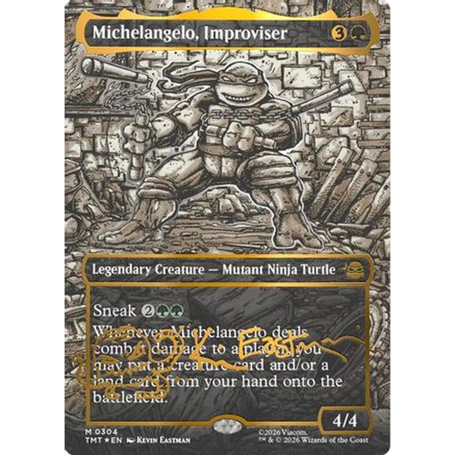 Michelangelo, Improviser (Borderless) (Gold-Stamped Signature) [Teenage Mutant Ninja Turtles] Foil