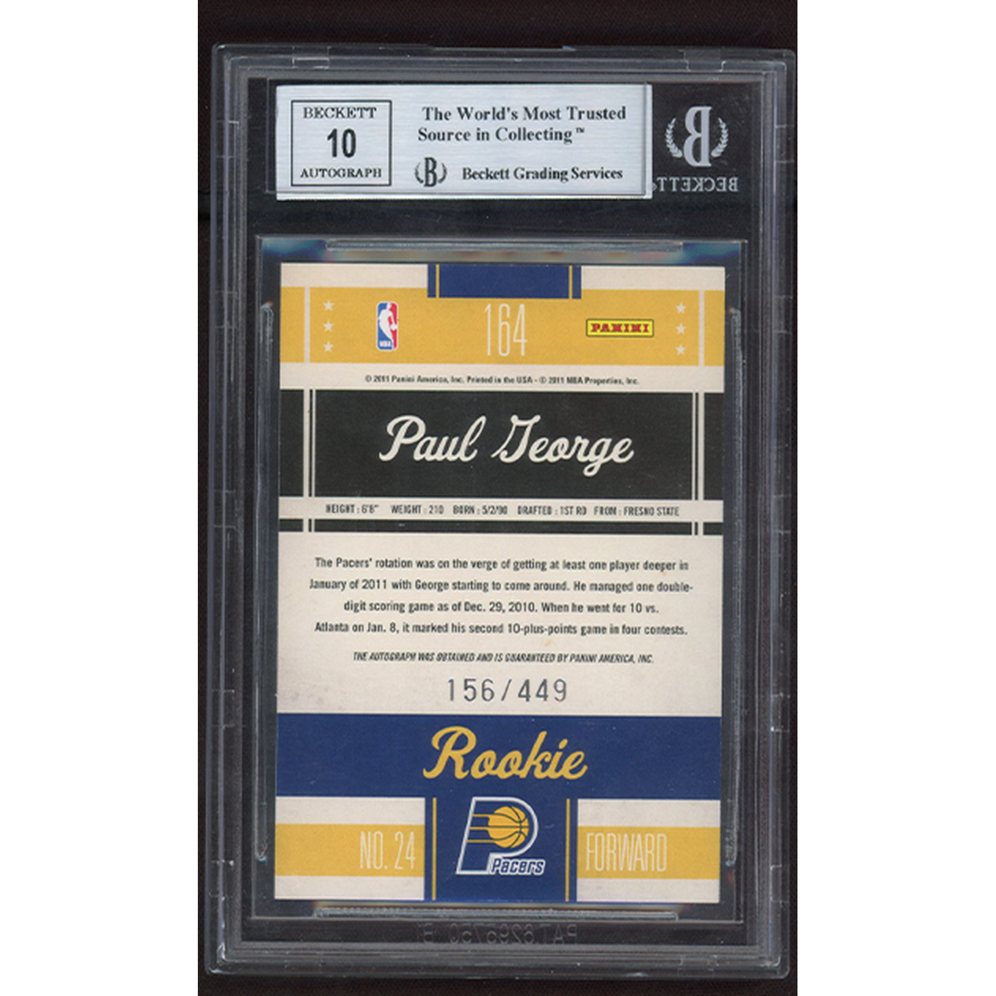 2010 Classics 449 Paul George #164 BGS 9