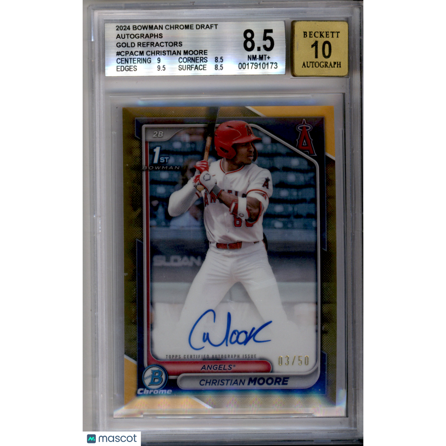 2024 Bowman Chrome Draft Autographs Gold Refractors Christian Moore #CPACM BGS 8.5