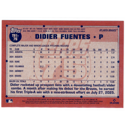 2026 Topps 75 Years of Baseball Didier Fuentes #T91-76 Red Atomic Refractor /5