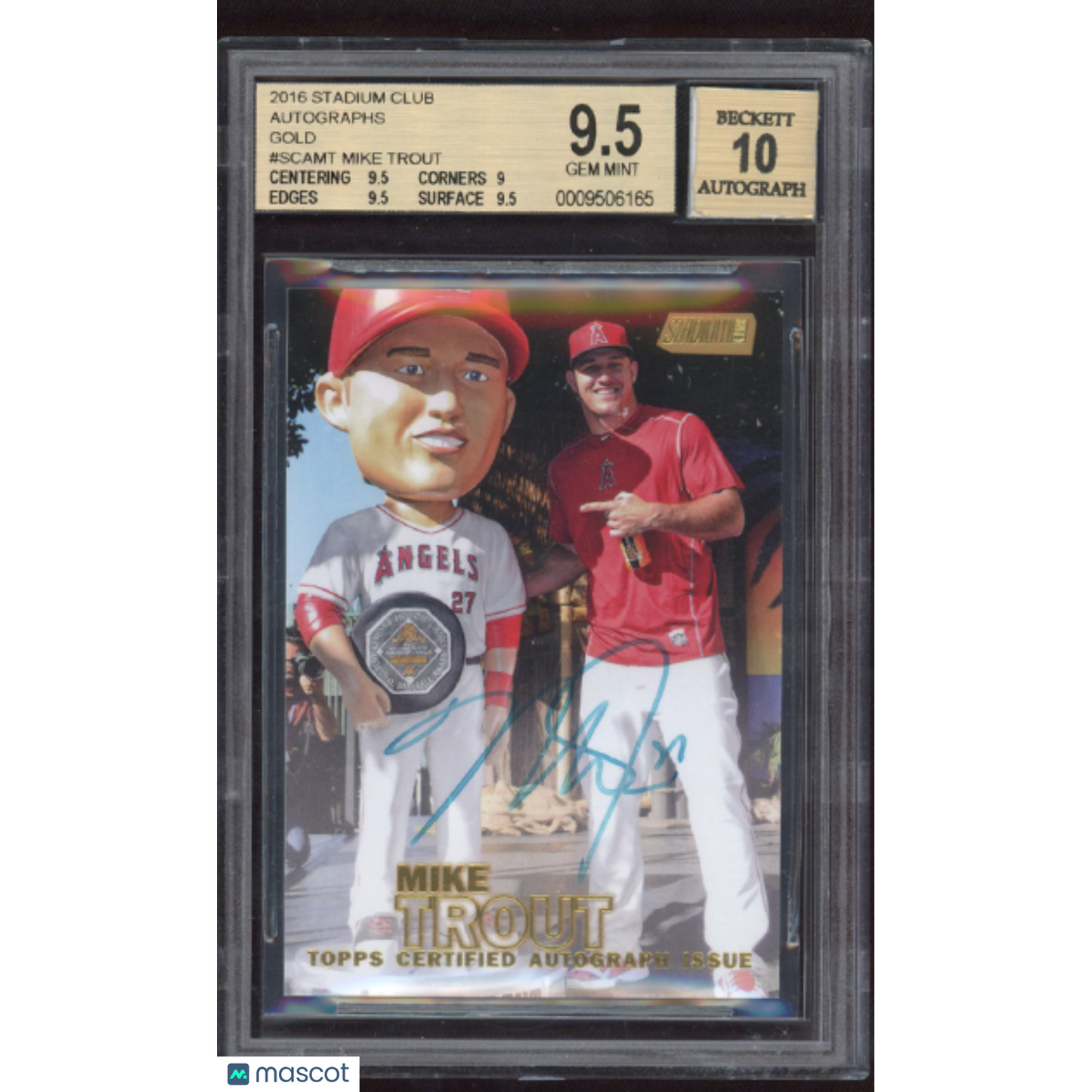 2016 Stadium Club Autographs Gold Mike Trout #SCAMT BGS 9.5