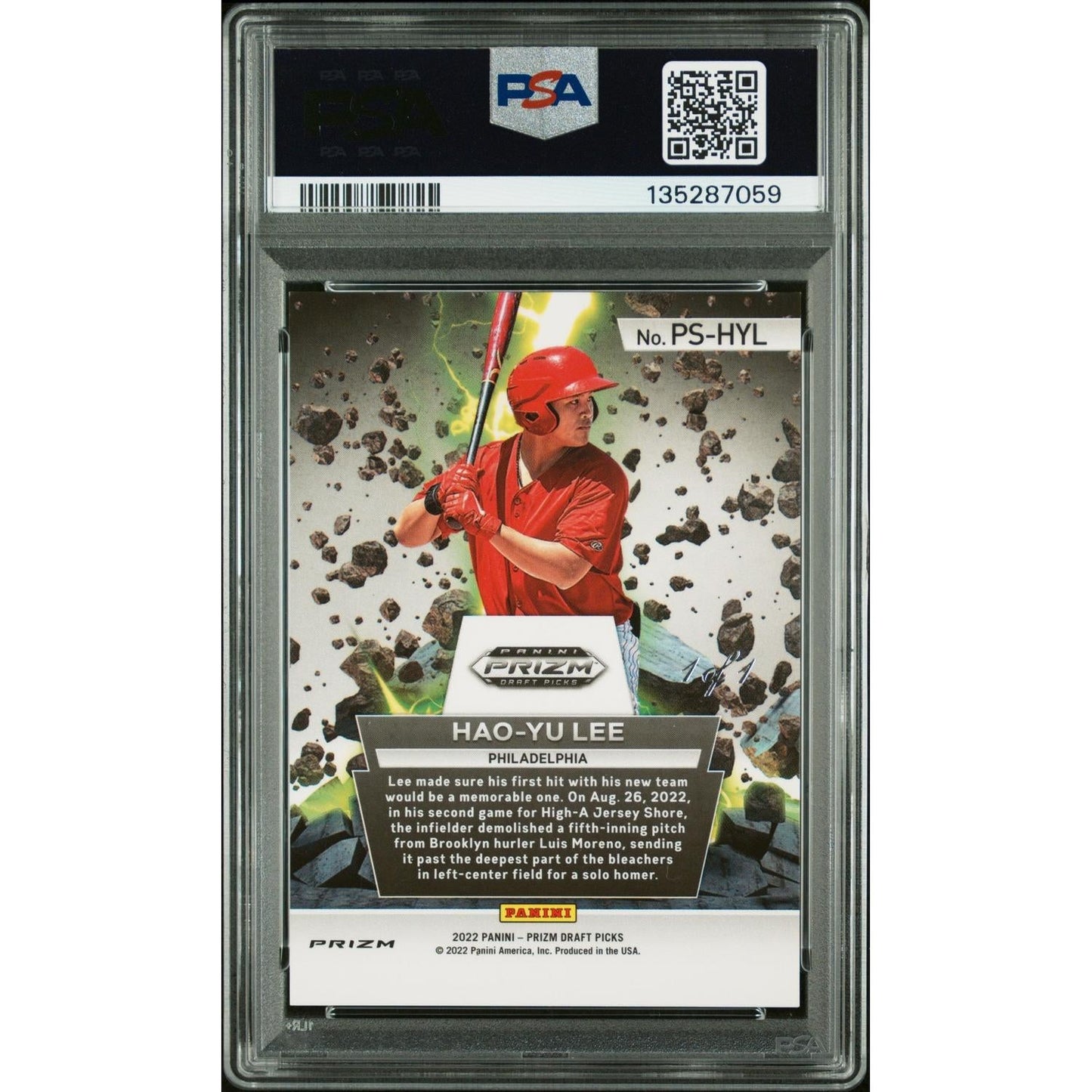 2022 Panini Prizm Draft Picks Power Surge Hao-Yu Lee #PSHYL PWR. Surge Gold Vinyl PSA 9