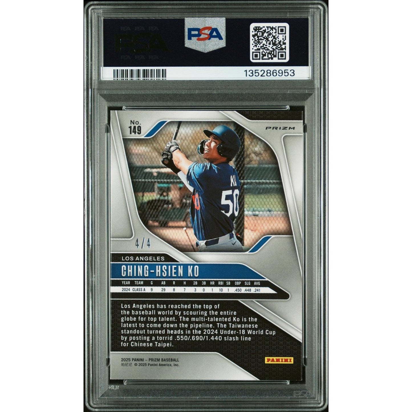 2025 Panini Prizm Ching-Hsien Ko #149 Premium Box Gold Pandora PSA 9