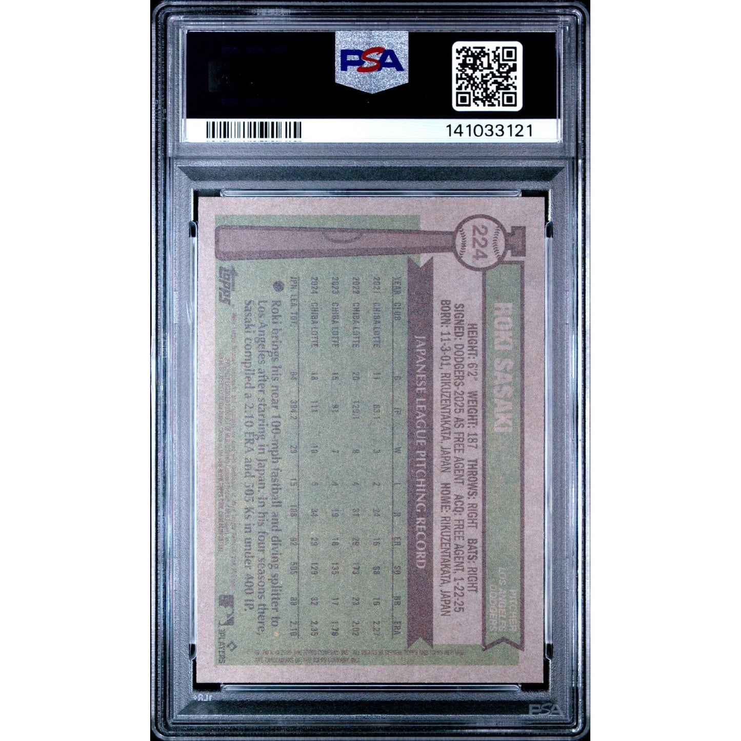 2025 Topps Heritage Roki Sasaki #224 PSA 10