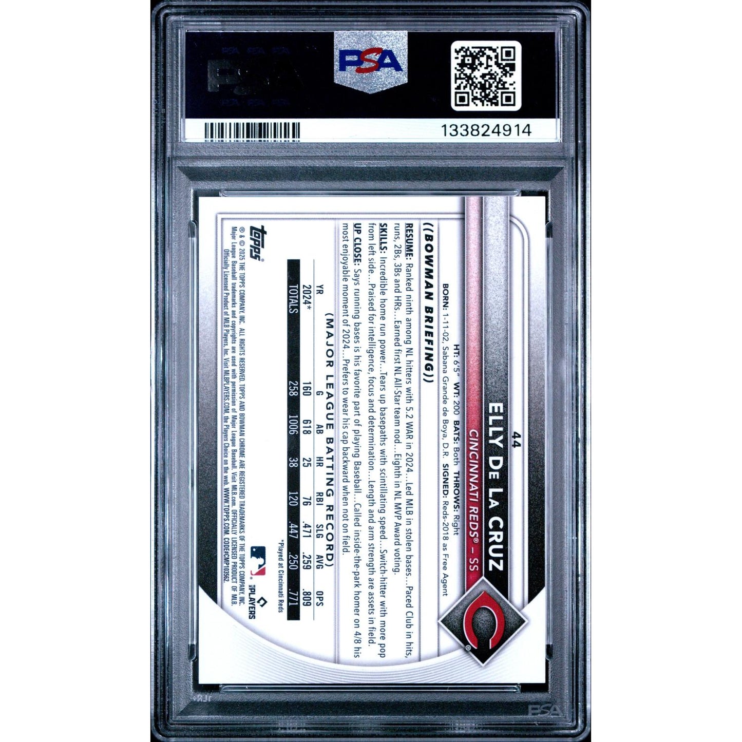 2025 Bowman Mega Box Chrome Elly De La Cruz #44 Black Refractor PSA 10