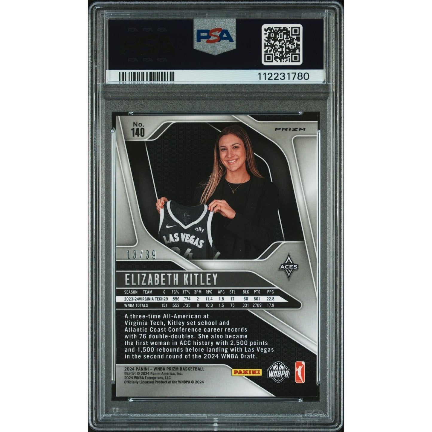 2024 Panini Prizm WNBA Elizabeth Kitley #140 Black Velocity PSA 8