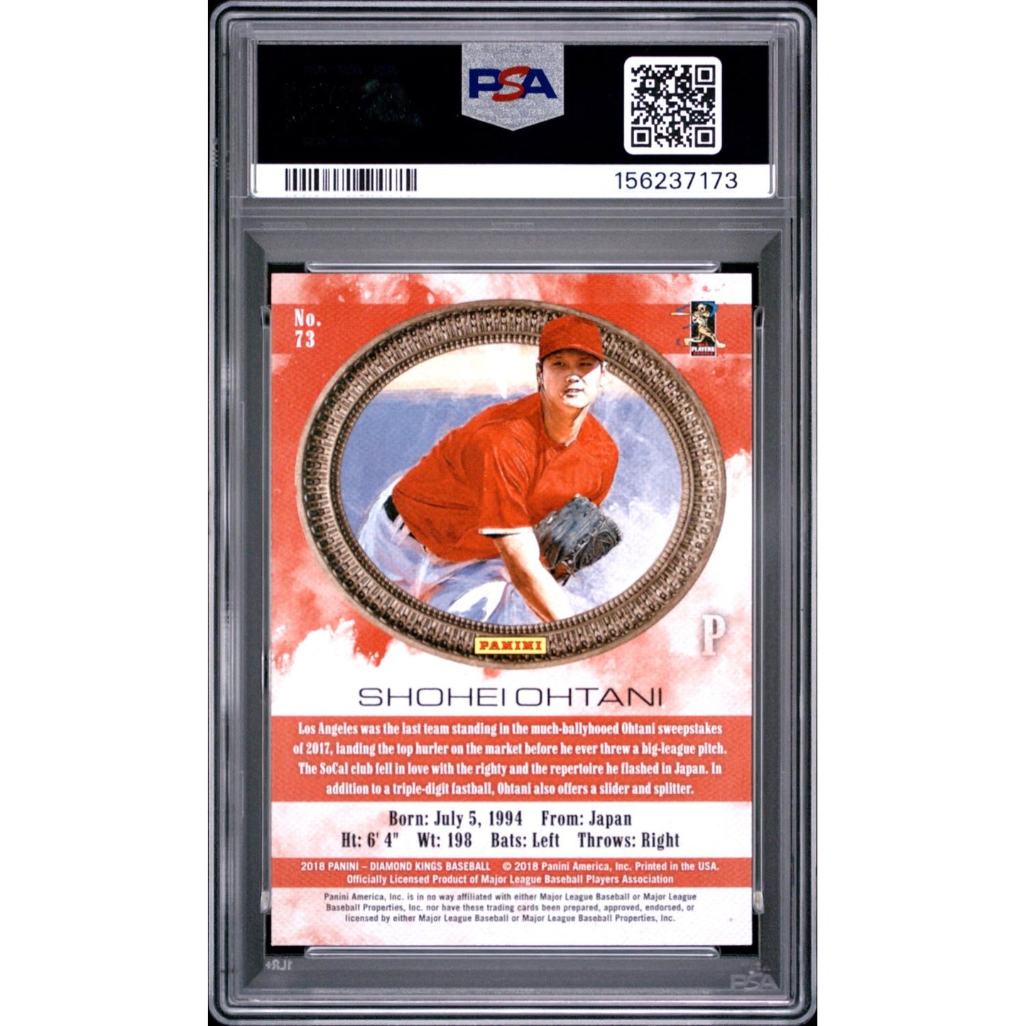 2018 Panini Diamond Kings Shohei Ohtani #73 Pitching No Pinstripe PSA 10