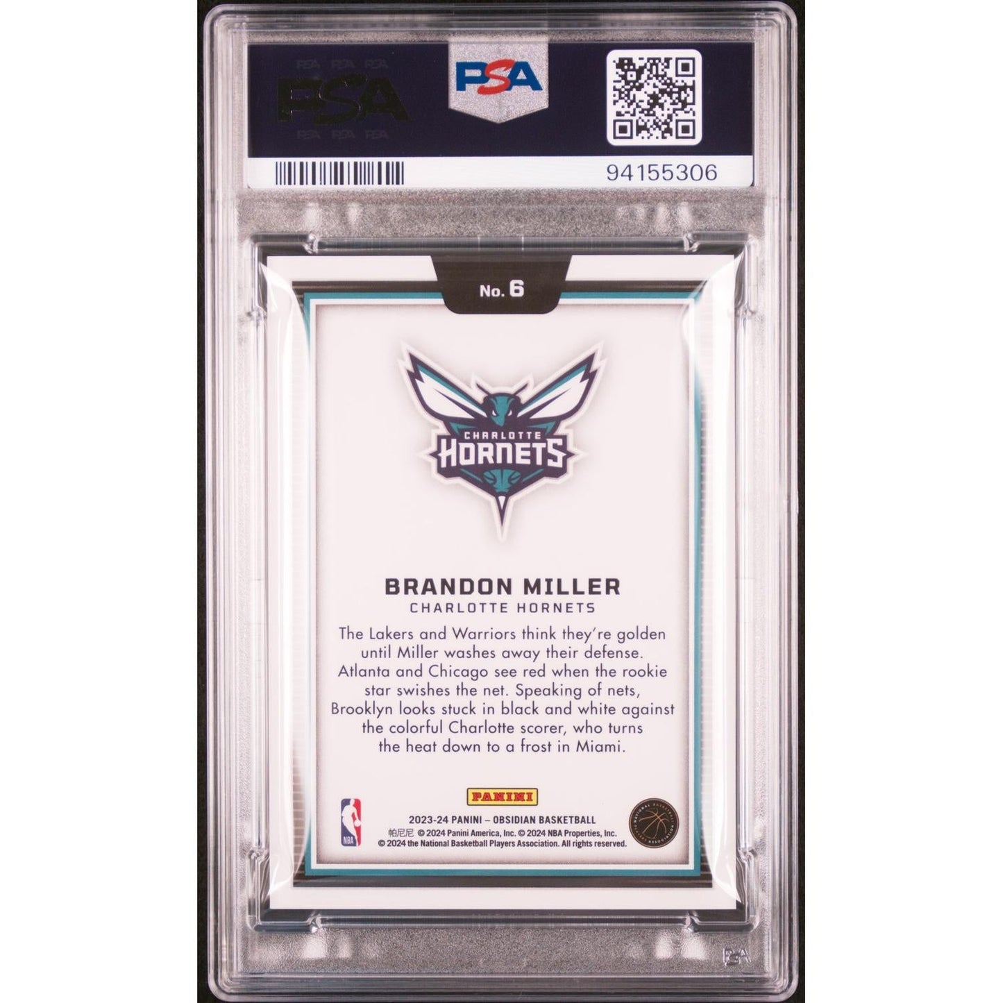 2023 Panini Obsidian Black Color Blast Brandon Miller #6 PSA 9
