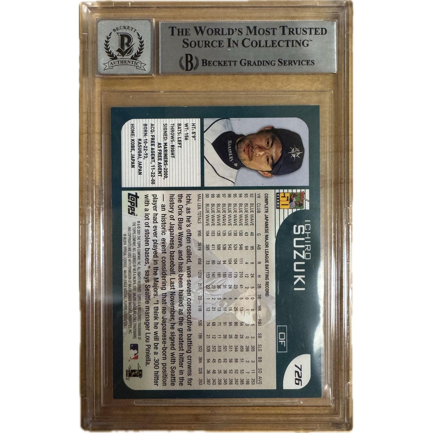 2001 Topps Ichiro Suzuki #726 BGS 10