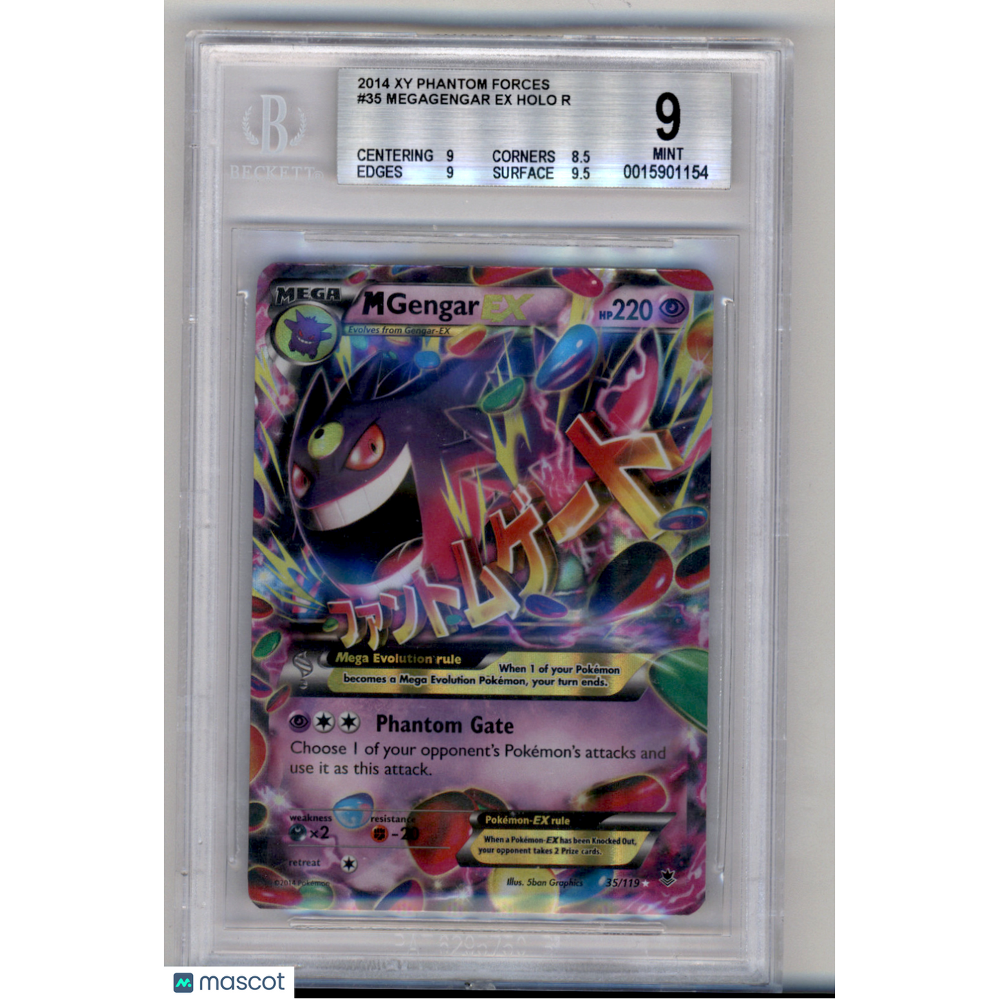 2014 Pokemon XY Phantom Forces MGengar EX HOLO R #35 BGS 9