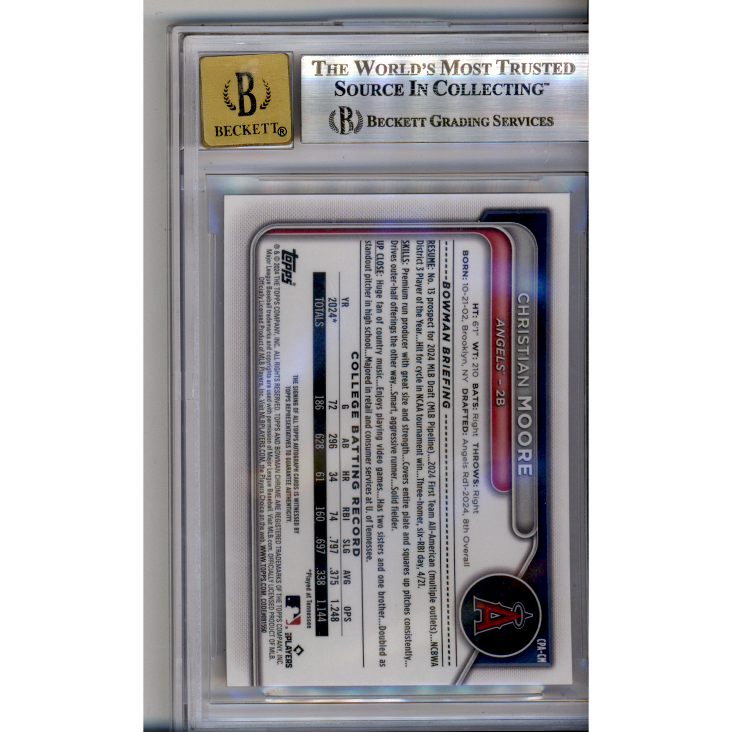 2024 Bowman Chrome Draft Autographs Gold Refractors Christian Moore #CPACM BGS 8.5