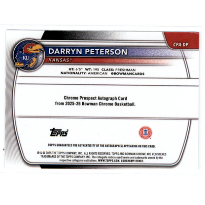 2025 Bowman Chrome Basketball Darryn Peterson #CPA-DP