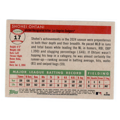 2025 Topps Chrome  Platinum Shohei Ohtani #17 Green /99