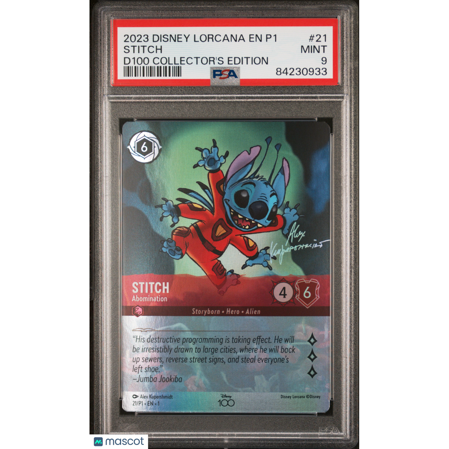 2023 Disney Lorcana EN P1-Promo Stitch #21 D100 Collector's Edition PSA 9