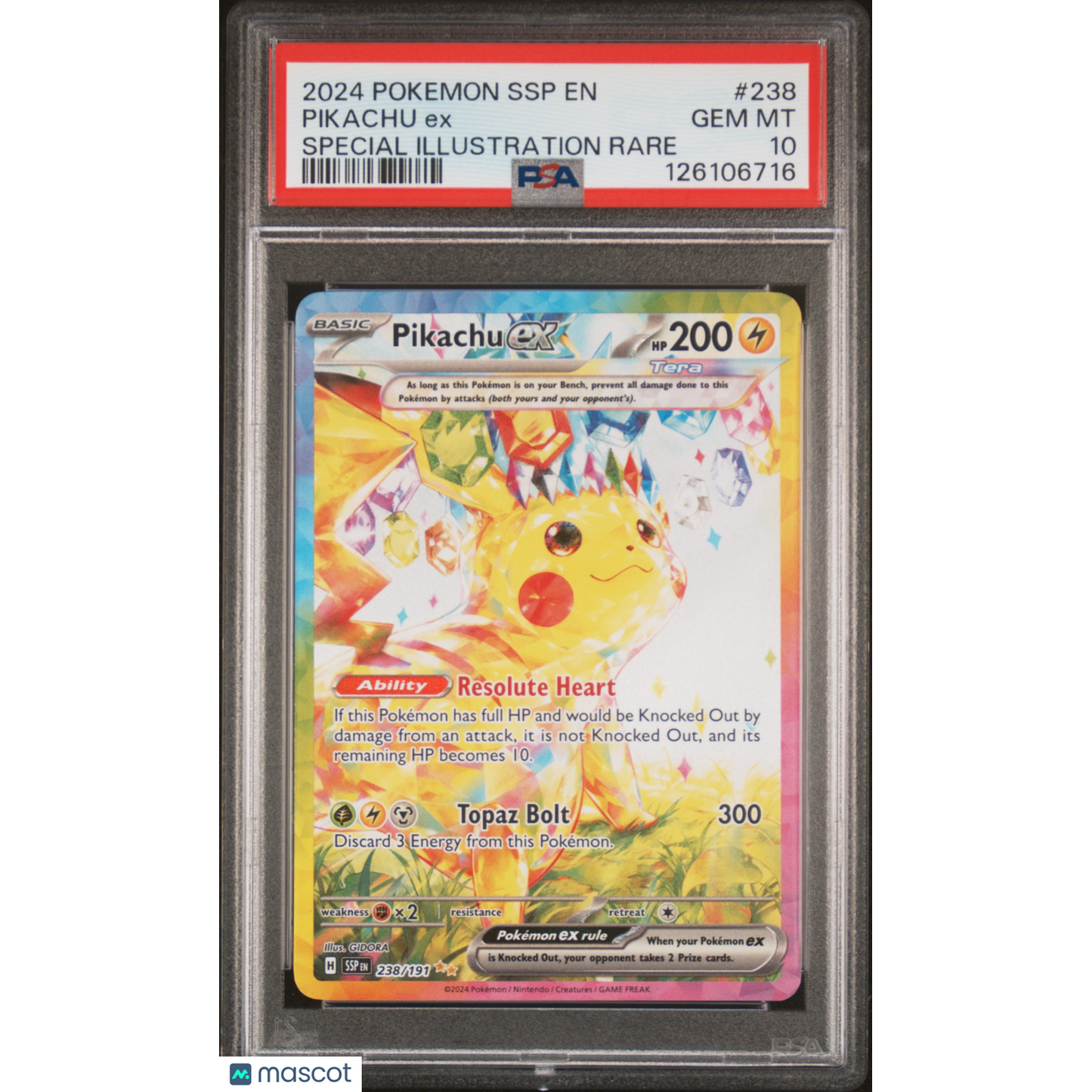 2024 Pokemon SSP EN-Surging Sparks Pikachu EX #238 Special Illustration Rare PSA 10