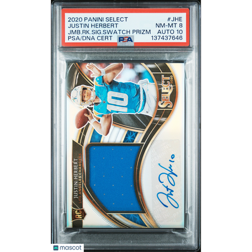 2020 Panini Select Jumbo RC Sig. Swatch Prizm Justin Herbert JMB. RK. SIG.PSA 8