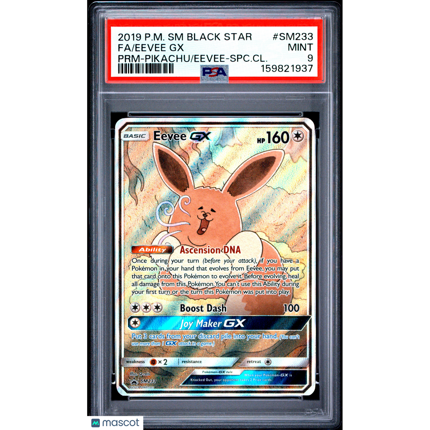2019 Pokemon SM Black Star Promo Eevee GX #SM233 PRM-Pikachu/Eevee-SPC.CL. Fa PSA 9