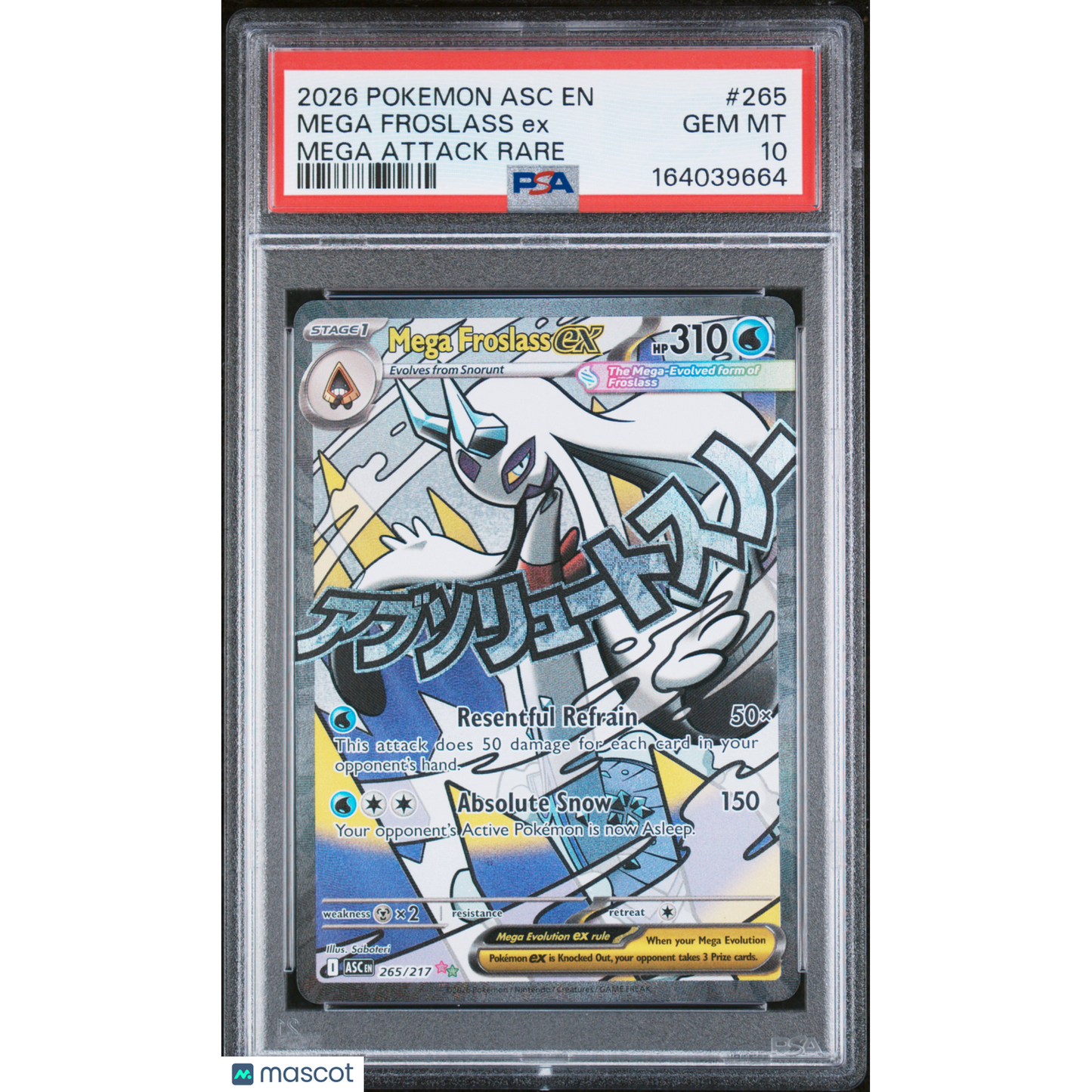 2026 Pokemon Asc EN-Ascended Heroes Mega Froslass EX #265 MAR PSA 10