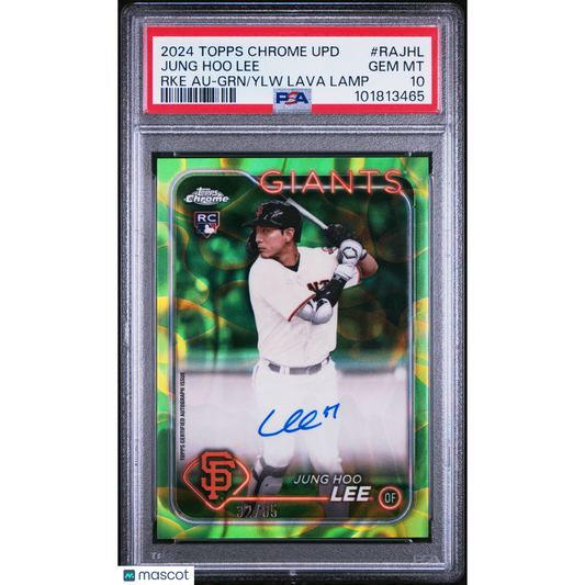 2024 Topps Chrome Update Chrome RC Auto Jung Hoo Lee GRN Ylw Lava Lamp PSA 10