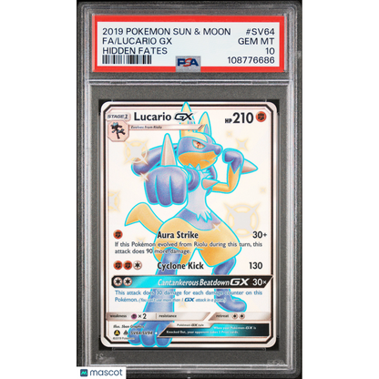 2019 Pokemon Sun & Moon Hidden Fates Lucario GX #SV64 Fa Hidden Fates PSA 10
