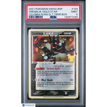 2021 Pokemon Swsh Black Star Promo Greninja-Gold Star #144 Celebrations Elt.Trnr.Box PSA 9