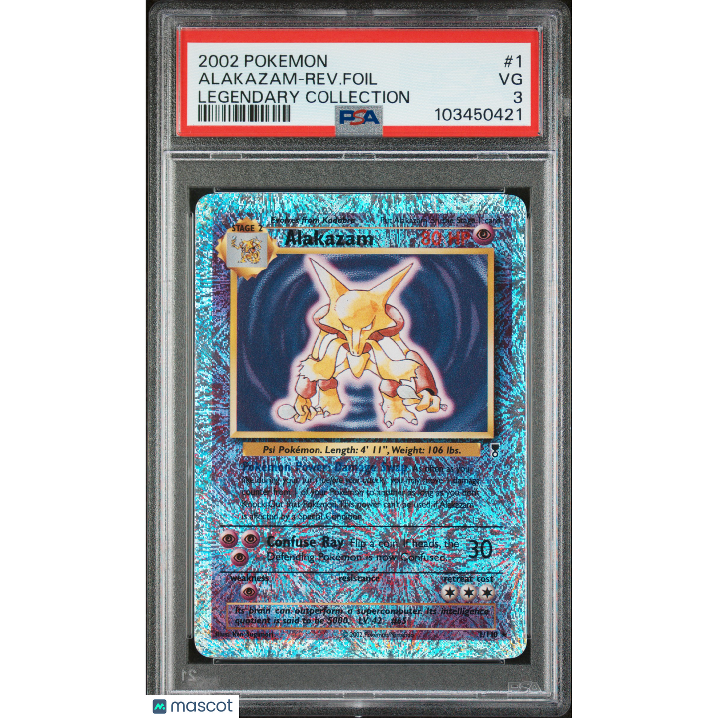 2002 Pokemon Legendary Collection Alakazam-Rev. Foil #1 Legendary Collection PSA 3