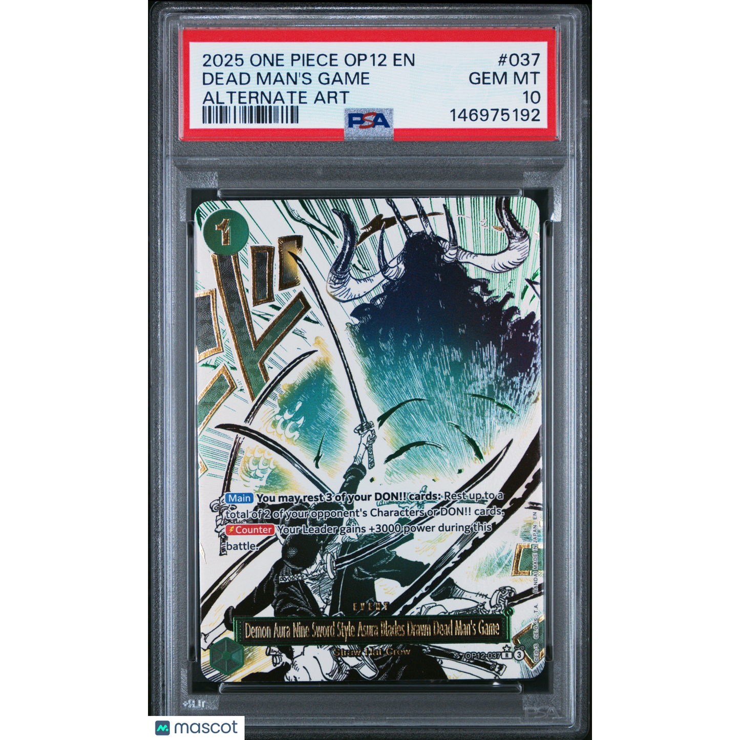 2025 One Piece Op12-Legacy Of The Master Dead Man's Game #037 Alternate Art PSA 10