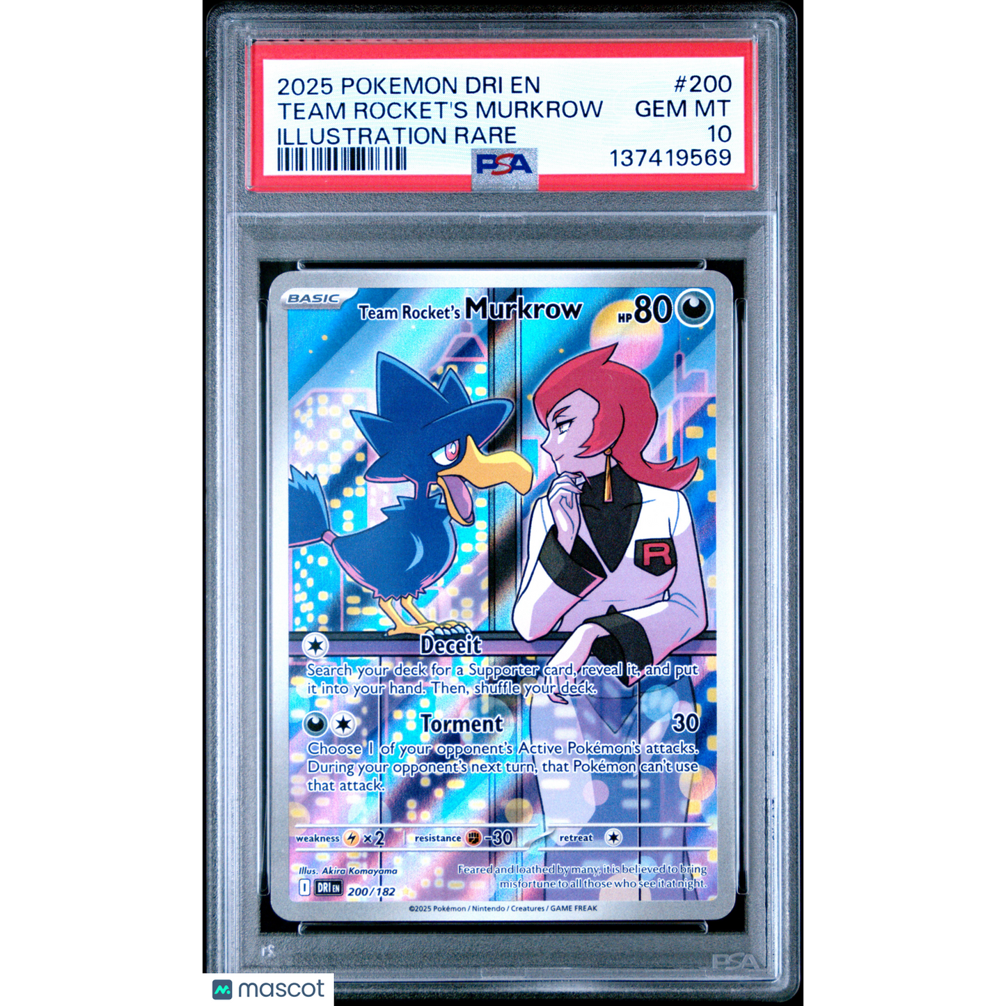 2025 Pokemon Dri EN-Destined Rivals Team Rocket's Murkrow #200 Illustration Rare PSA 10