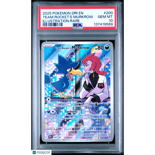 2025 Pokemon Dri EN-Destined Rivals Team Rocket's Murkrow #200 Illustration Rare PSA 10