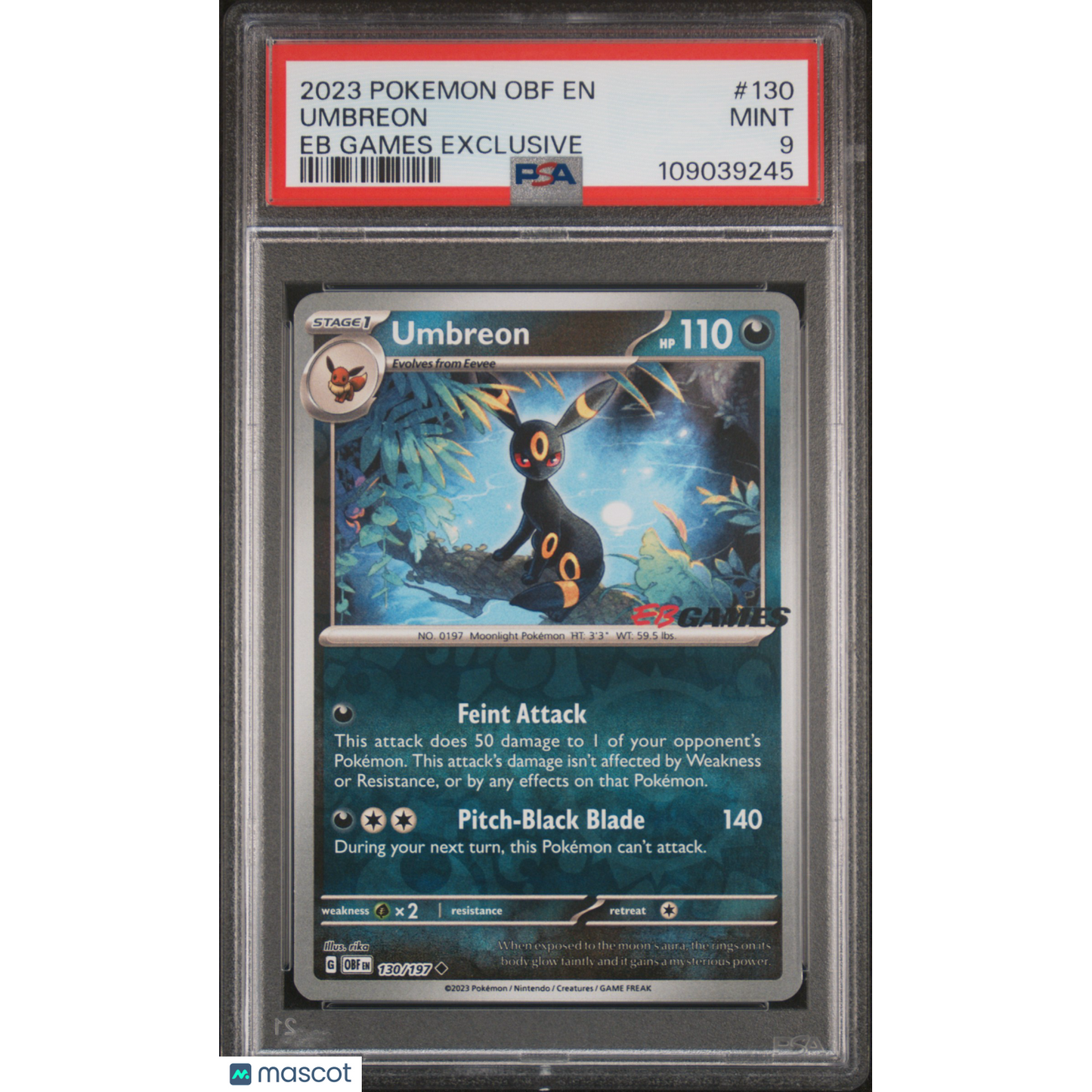 2023 Pokemon Obf EN-Obsidian Flames Umbreon #130 Eb Games Exclusive PSA 9