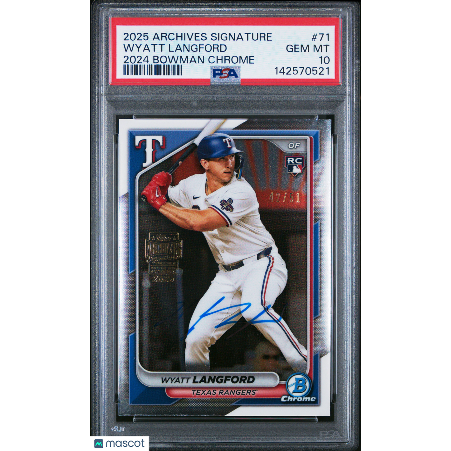 2025 Topps Archives Signature Series Wyatt Langford #71 2024 Bowman Chrome PSA 10