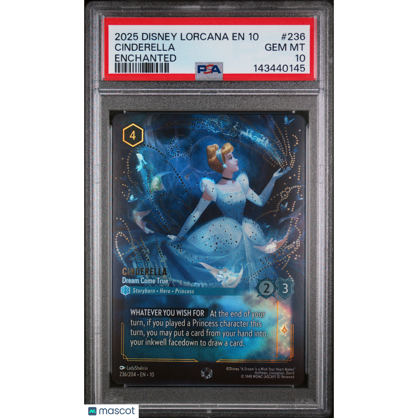 2025 Disney Lorcana EN 10-Whispers In The Well Cinderella #236 Enchanted PSA 10