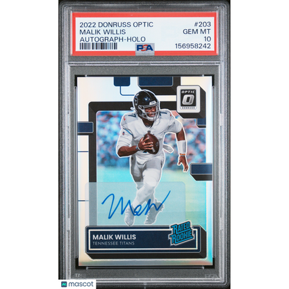 2022 Panini Donruss Optic Malik Willis #203 Autograph Holo PSA 10
