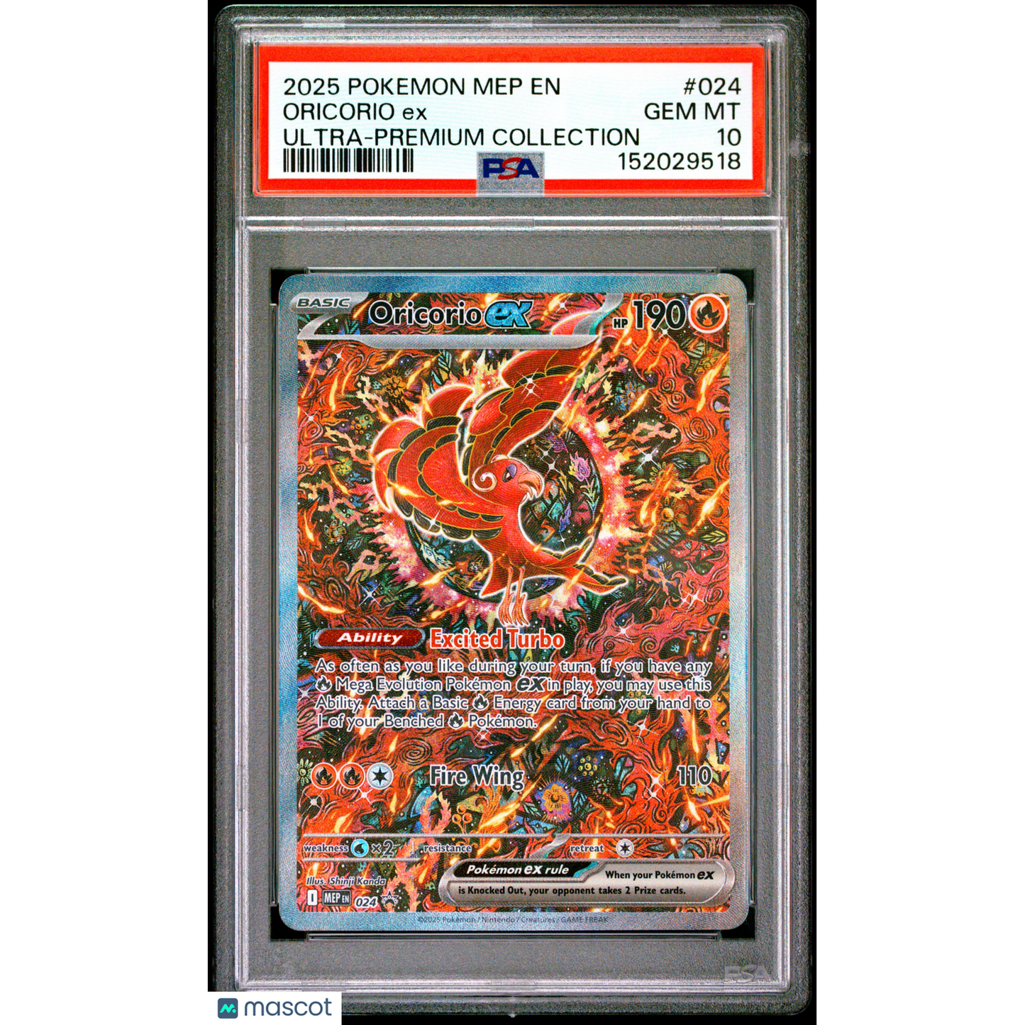 2025 Pokemon Mep EN-Me Black Star Promo Oricorio EX #024 Ultra-Premium Collection PSA 10