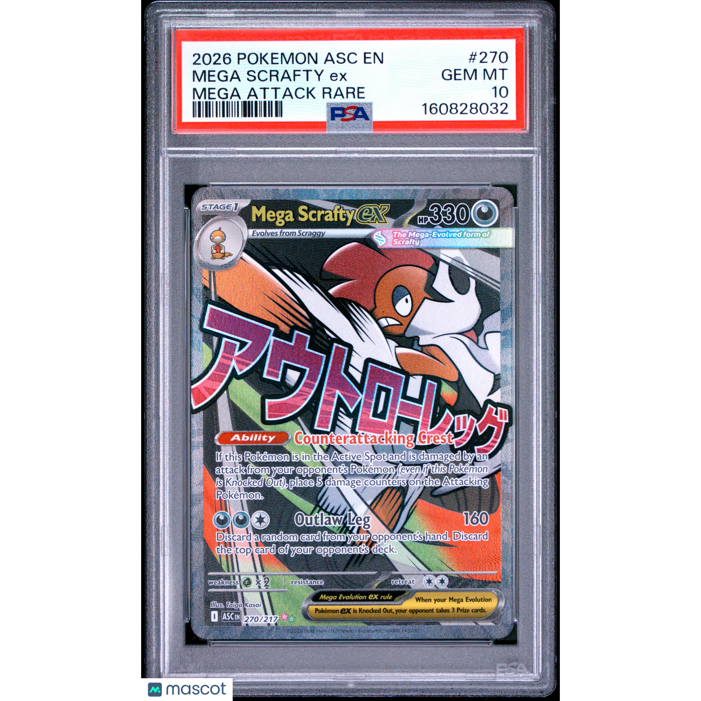 2026 Pokemon Asc EN-Ascended Heroes Mega Scrafty EX #270 Mega Attack Rare PSA 10
