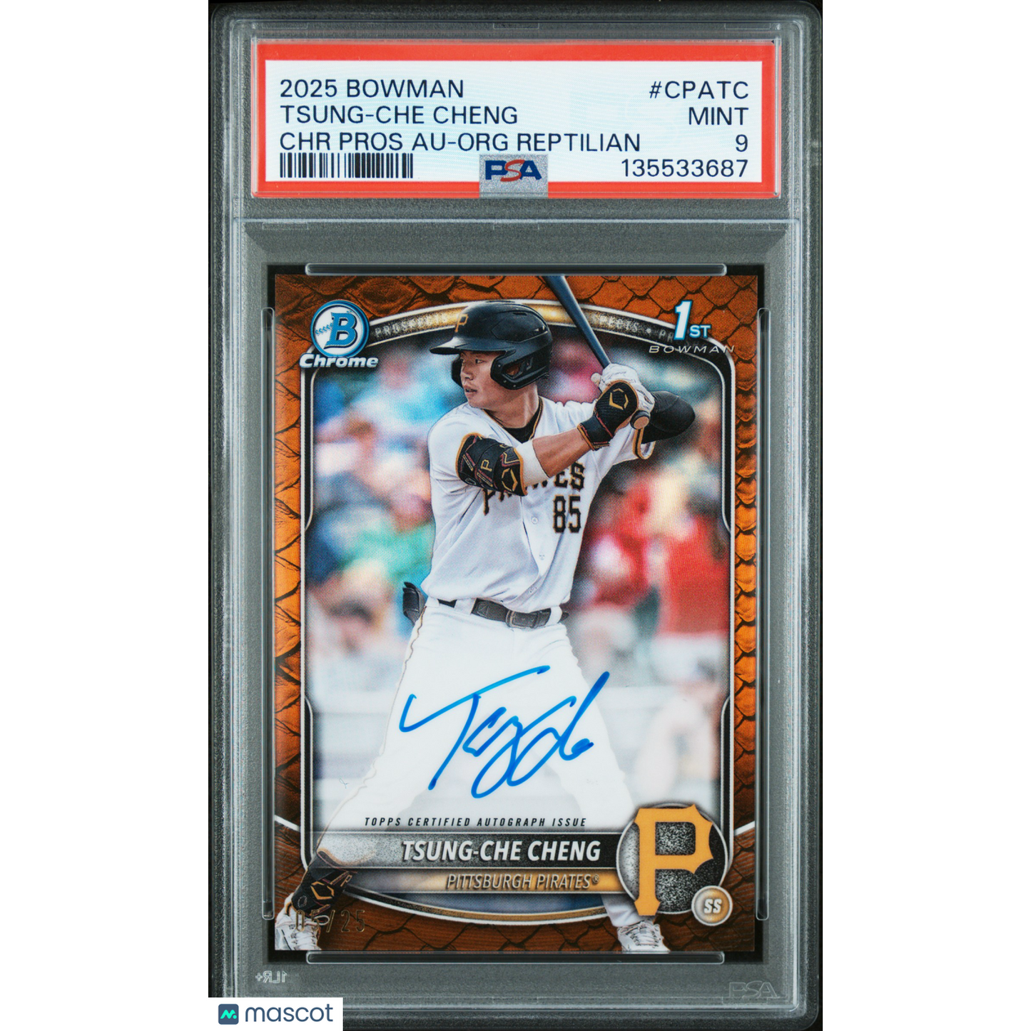 2025 Bowman Chrome Prospect Autographs Tsung-Che Cheng #CPATC Org Reptilian PSA 9