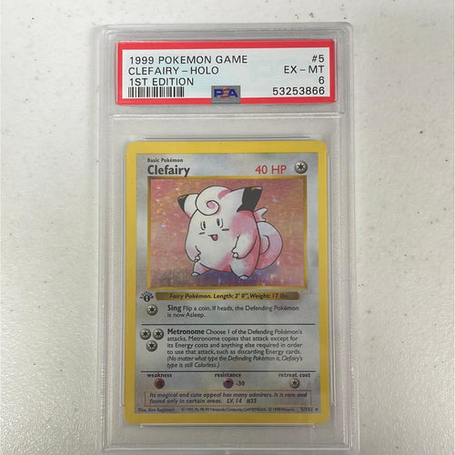PSA 6 EX - MT - Clefairy 5/102 1st Edition Base Set Shadowless Pokemon Holo