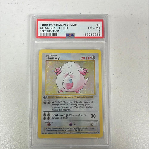PSA 6 EX - MT - Chansey 3/102 1st Edition Base Set Shadowless Pokemon Holo