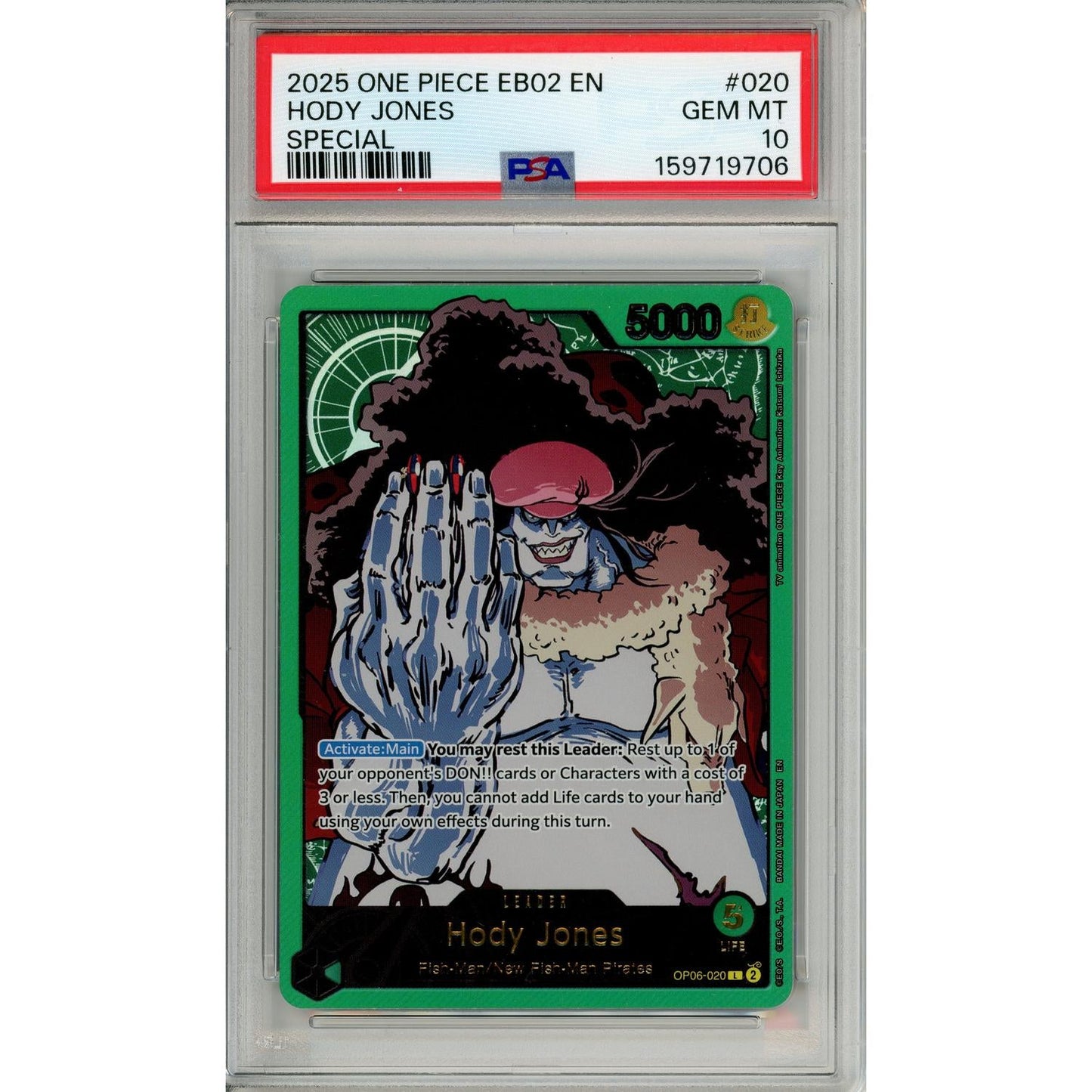 One Piece Graded: Hody Jones EB02 Special Leader (2025) PSA 10